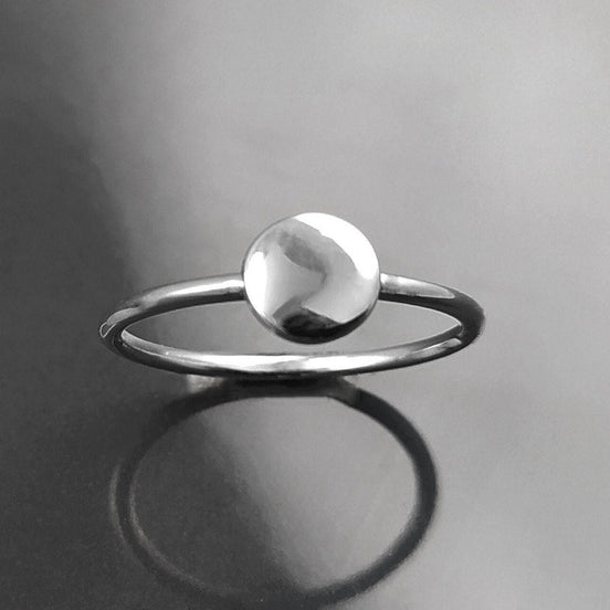 Round Ring, Sterling Silver, Lunar Band, Cosmic Disc Jewelry, Stellar Round Pad ring, Astronomical Disk Ring, Full Moon Spot Ring,