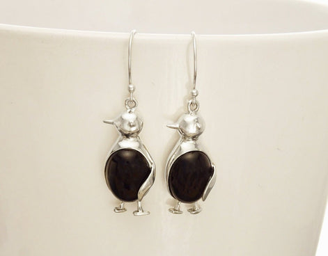 Penguin Bird Earrings - Sterling Silver, Gemstone earrings, Black Onyx Earrings, Onyx Jewelry, Bird Earrings, Animal, Artic Animals jewelry.
