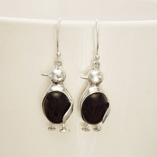 Penguin Bird Earrings - Sterling Silver, Gemstone earrings, Black Onyx Earrings, Onyx Jewelry, Bird Earrings, Animal, Artic Animals jewelry.