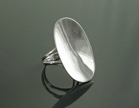 Handmade Sterling Silver Oval Ring, Polished Mirror Finish, Modern Minimalist Jewelry