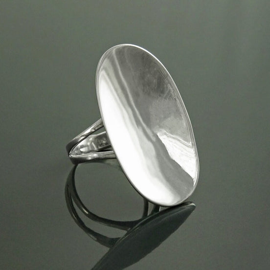 Handmade Sterling Silver Oval Ring, Polished Mirror Finish, Modern Minimalist Jewelry