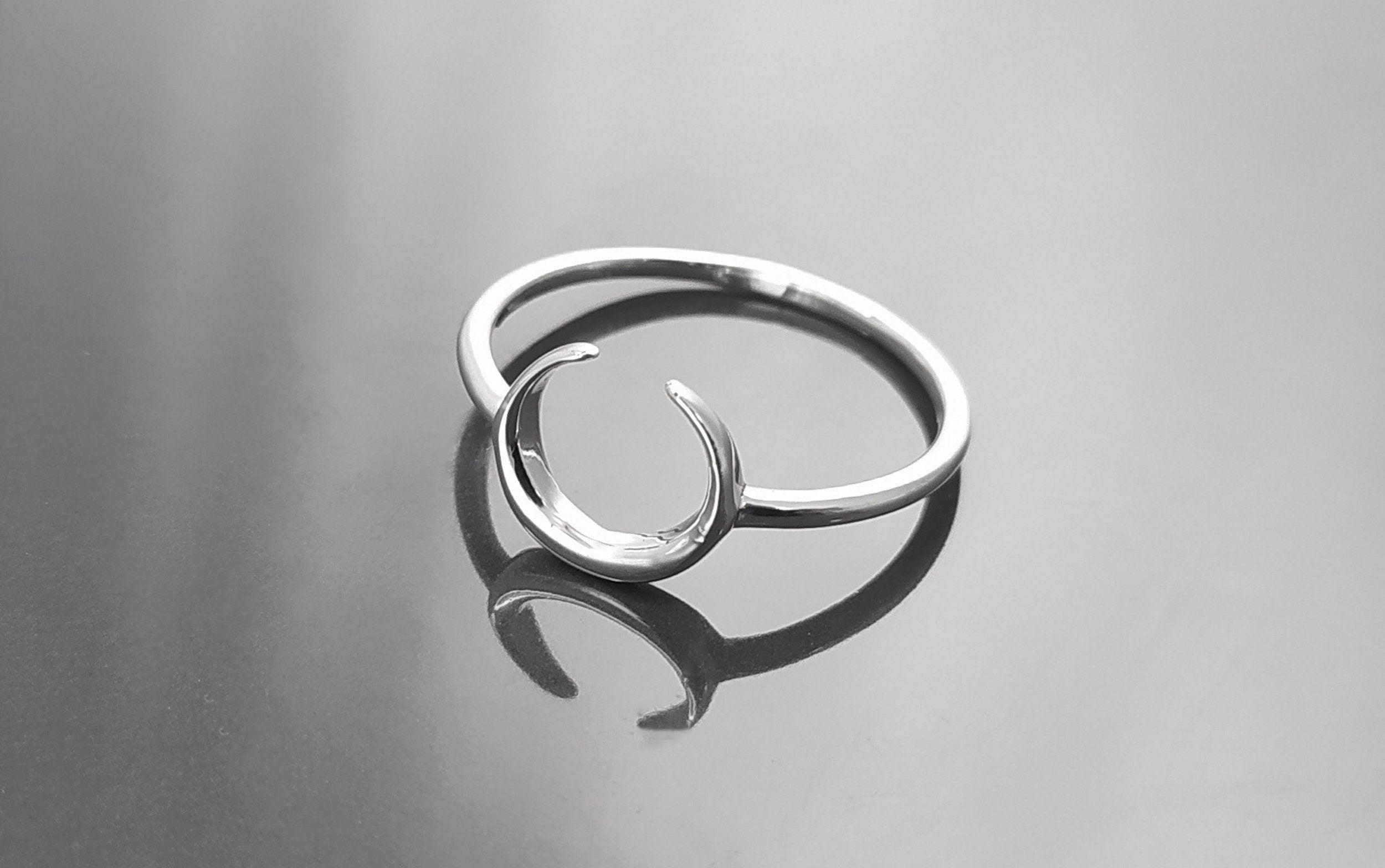 Crescent Moon Ring, Sterling Silver, Lunar Space Ring, Celestial Jewelry, Astronomy Moon Band, Cosmic Moon Universe Gift, Astrology gift