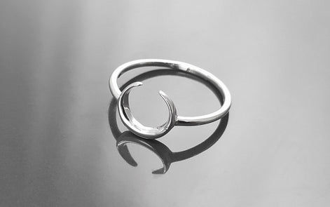 Crescent Moon Ring, Sterling Silver, Lunar Space Ring, Celestial Jewelry, Astronomy Moon Band, Cosmic Moon Universe Gift, Astrology gift