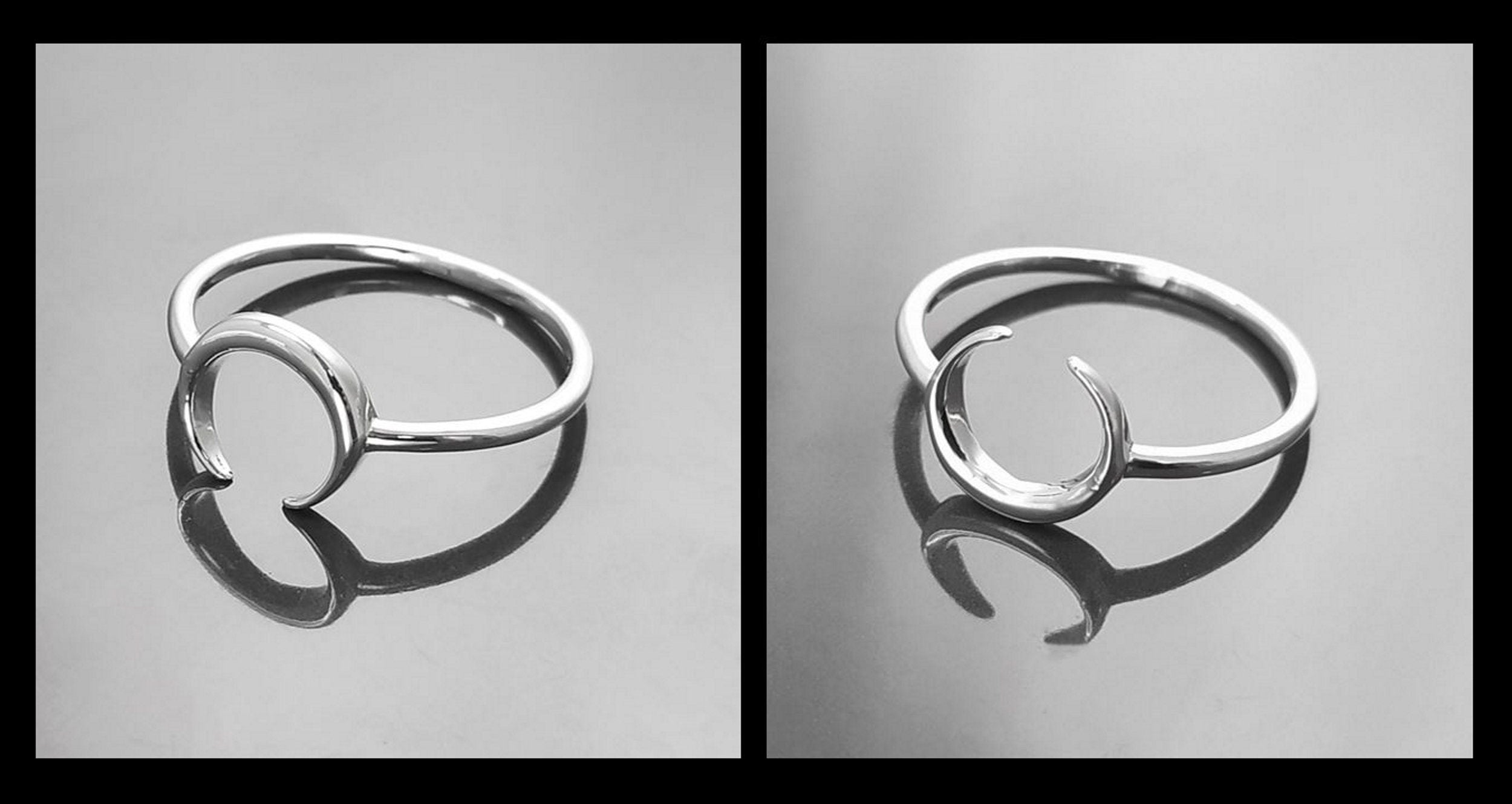Crescent Moon Ring, Sterling Silver, Lunar Space Ring, Celestial Jewelry, Astronomy Moon Band, Cosmic Moon Universe Gift, Astrology gift
