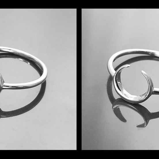 Crescent Moon Ring, Sterling Silver, Lunar Space Ring, Celestial Jewelry, Astronomy Moon Band, Cosmic Moon Universe Gift, Astrology gift