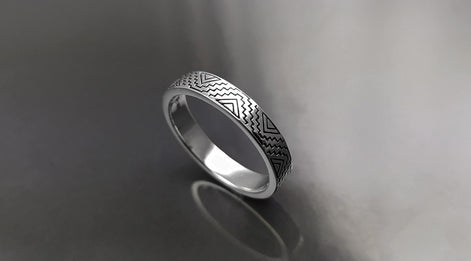 Mayan Band Ring, Sterling Silver, Mesoamerican Geometric Aztec Ancient Symbols Inca Temple Maya civilization Symbols Unisex Jewelry