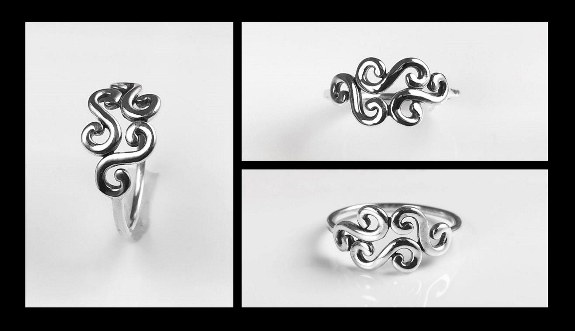 Antique Scrolls Ring, Sterling Silver, Scrolling Design Ring, Elegant Spiral Scroll Pattern Ring, Xmas Gift