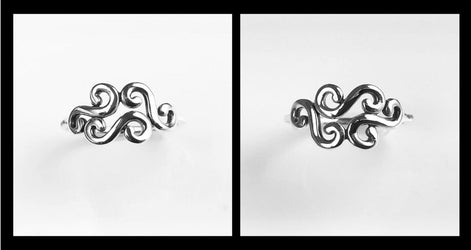 Antique Scrolls Ring, Sterling Silver, Scrolling Design Ring, Elegant Spiral Scroll Pattern Ring, Xmas Gift
