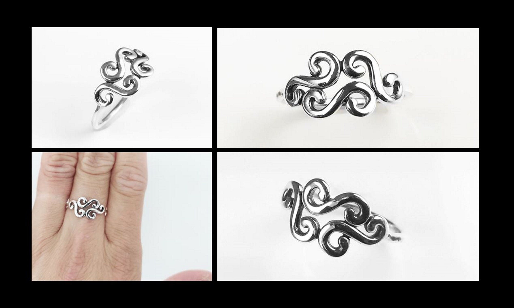 Antique Scrolls Ring, Sterling Silver, Scrolling Design Ring, Elegant Spiral Scroll Pattern Ring, Xmas Gift