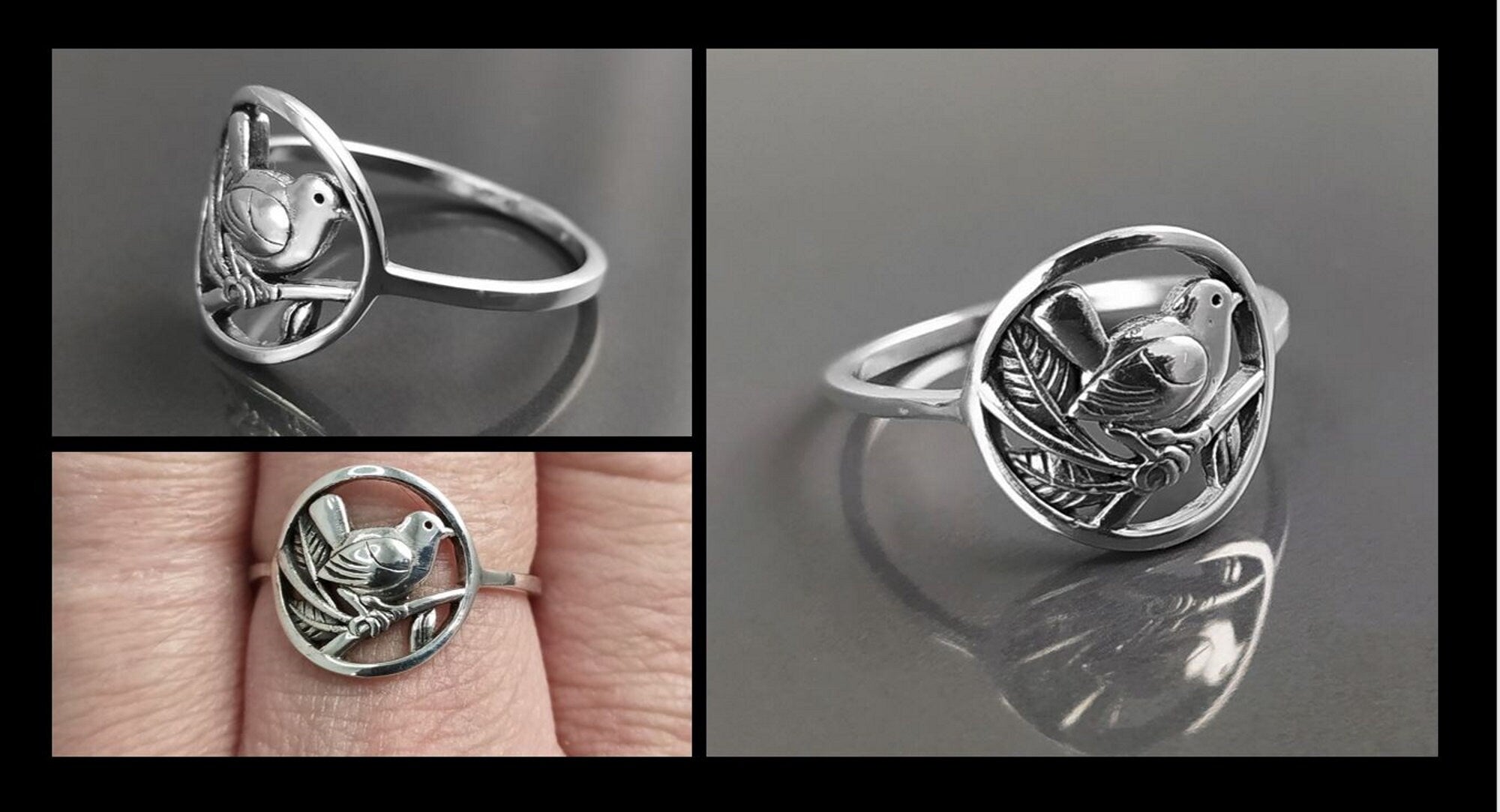 Bird Ring Sterling Silver, Small Silver Ring, Nightingale Bird Ring, Handmade Nature Jewelry