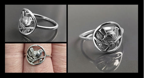 Bird Ring Sterling Silver, Small Silver Ring, Nightingale Bird Ring, Handmade Nature Jewelry