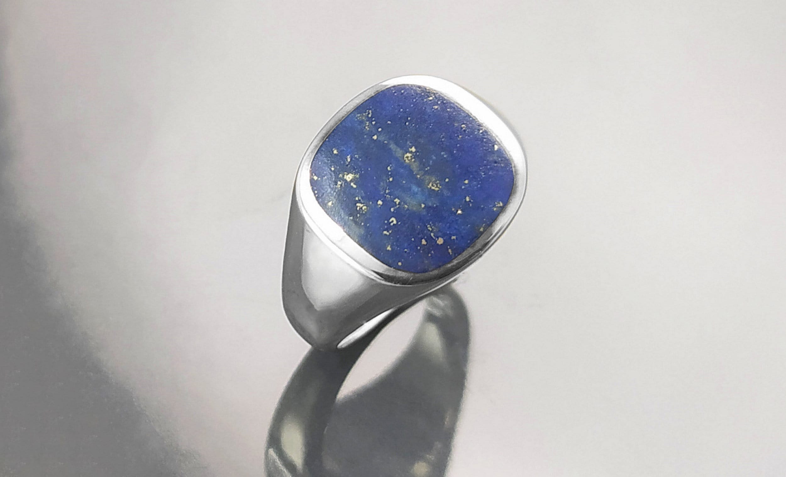 Lapis Lazuli Signet Ring • Sterling Silver Band • Minimalist Statement Jewelry • Modern Gift