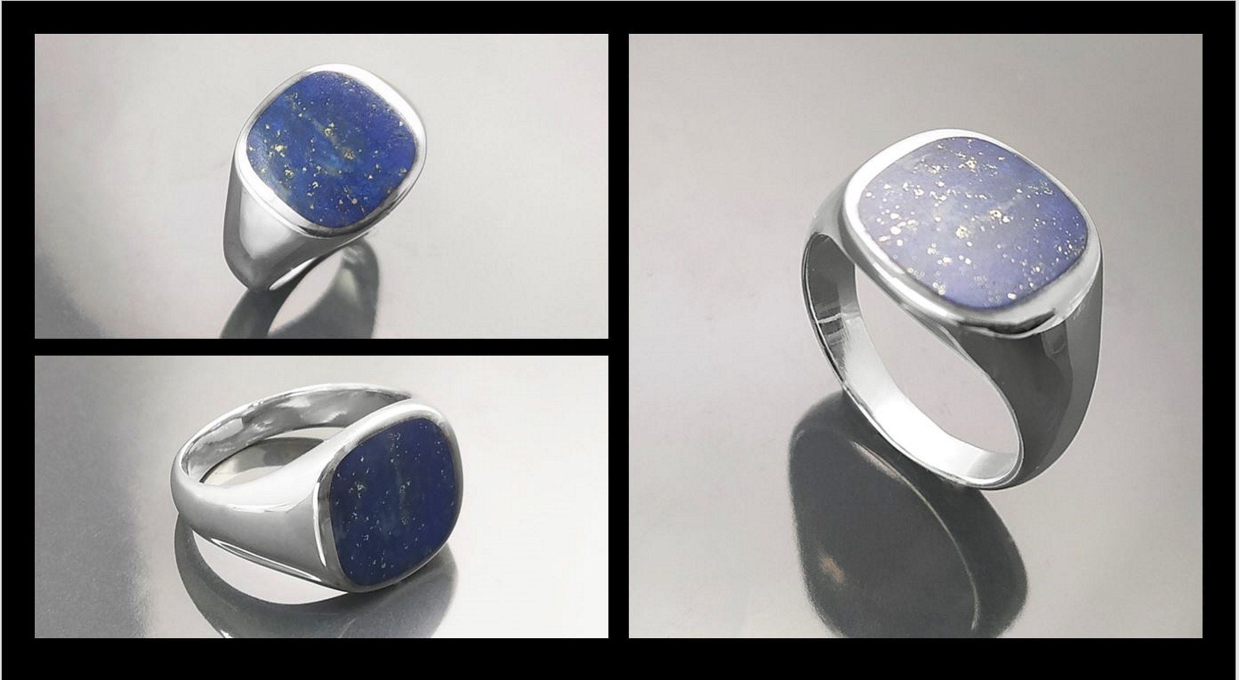 Lapis Lazuli Signet Ring • Sterling Silver Band • Minimalist Statement Jewelry • Modern Gift