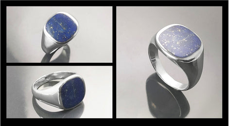 Lapis Lazuli Signet Ring • Sterling Silver Band • Minimalist Statement Jewelry • Modern Gift