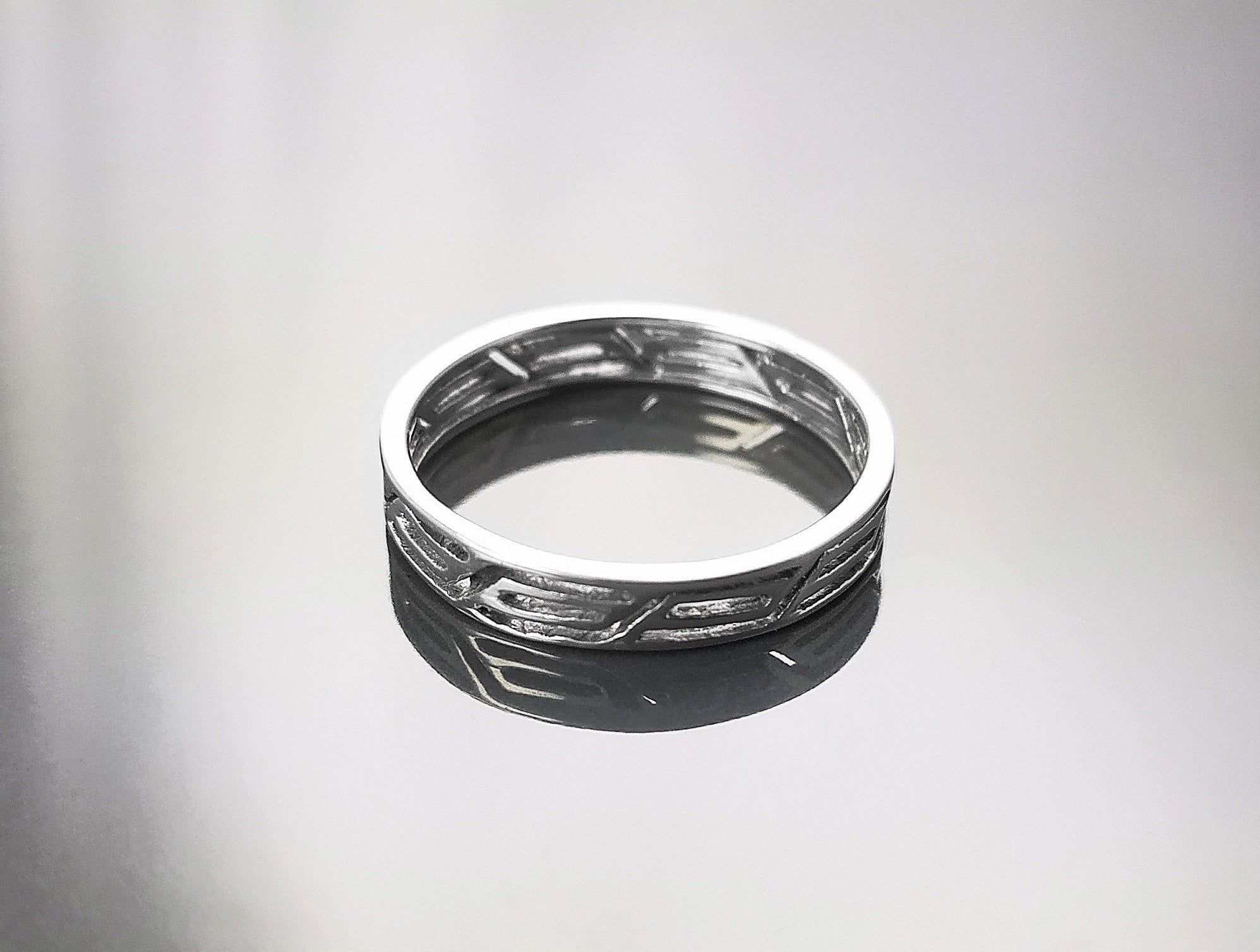 Openwork Band Ring, Sterling Silver, Unisex Modern Ring, Open Lace, Contemporary Greek Key Frieze, Women Men gift