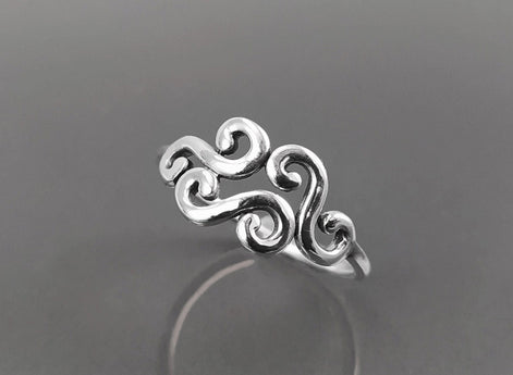 Antique Scrolls Ring, Sterling Silver, Scrolling Design Ring, Elegant Spiral Scroll Pattern Ring, Xmas Gift