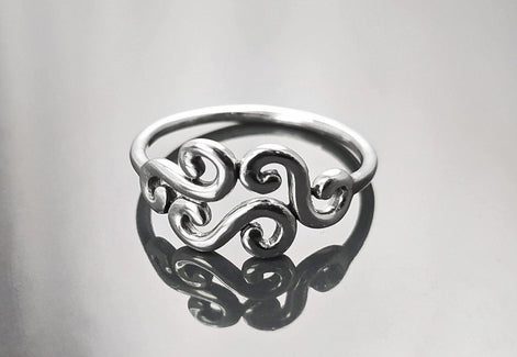 Antique Scrolls Ring, Sterling Silver, Scrolling Design Ring, Elegant Spiral Scroll Pattern Ring, Xmas Gift