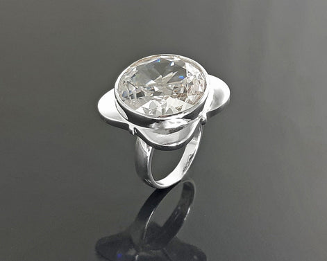 Statement Square Ring, Sterling Silver Ring, Unique Statement Silver Ring, Four-Leaf Clover Ring, set with a Majestic White, Cubic Zirconia.