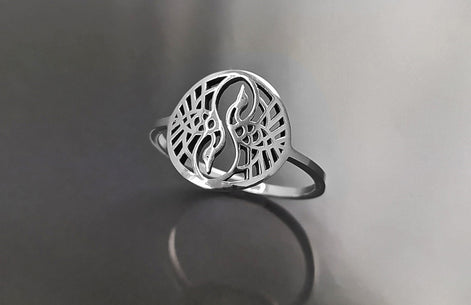 Crane Bird Ring, Sterling Silver, Spiritual Yin Yang Yoga Design, Oriental Zen Jewelry