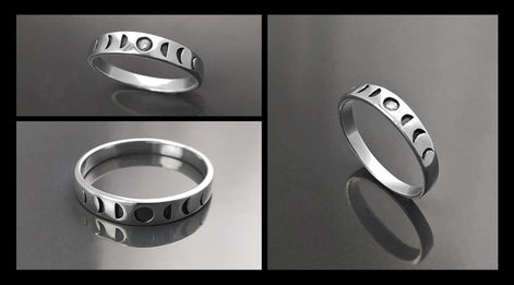 Une bague en argent avec un motif de phases lunaires. La bague présente une série de croissants de lune, chacun représentant une phase différente du cycle lunaire.
Un anneau fin et facile à porter, avec un design moderne.
Bague de haut et vu posé.
Durable, fait main, local. Créateurs sûrs. Boutique aux milliers d'avis.