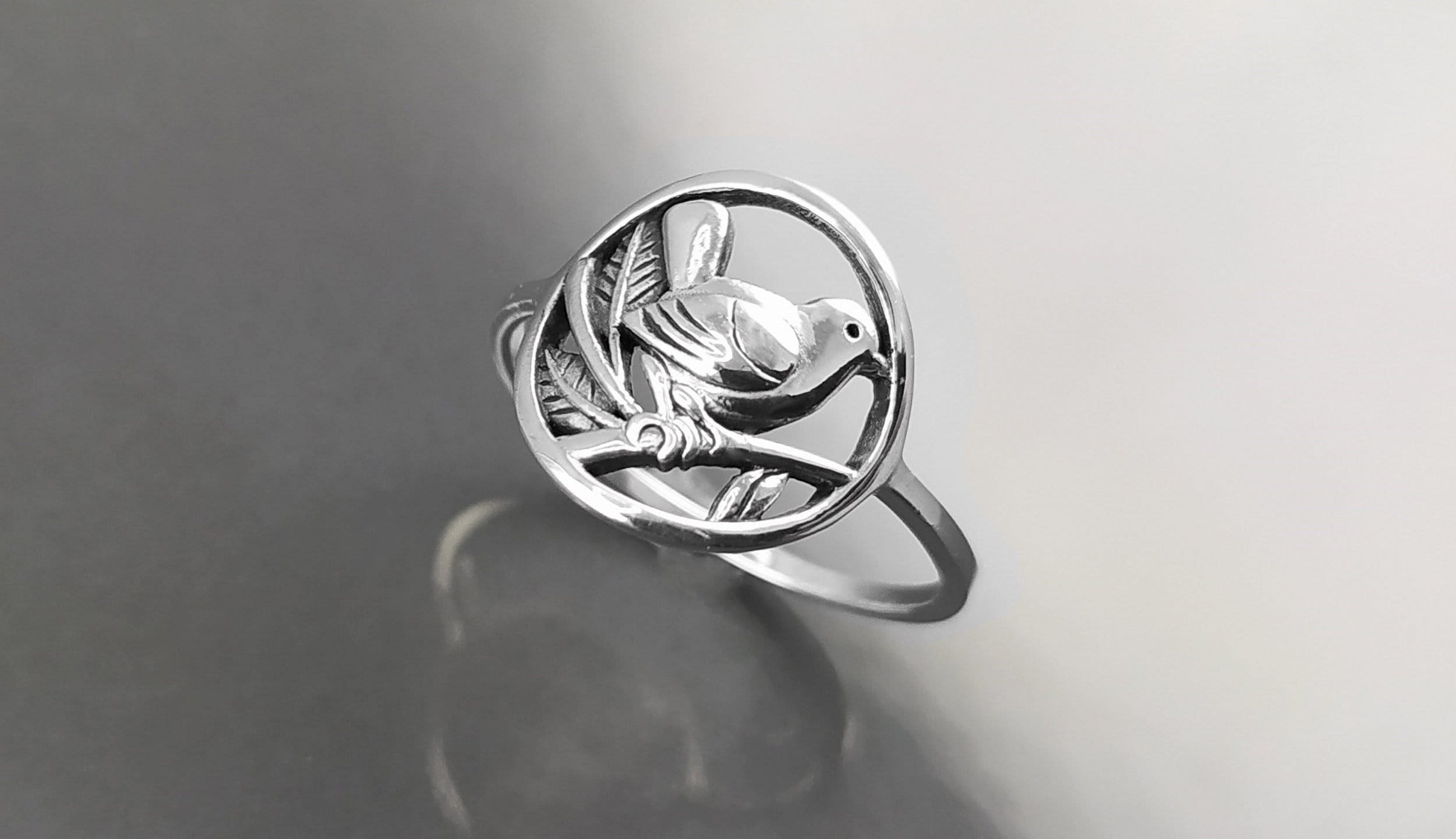 Bird Ring Sterling Silver, Small Silver Ring, Nightingale Bird Ring, Handmade Nature Jewelry