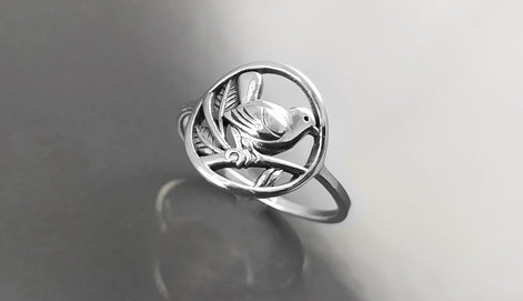 Bird Ring Sterling Silver, Small Silver Ring, Nightingale Bird Ring, Handmade Nature Jewelry