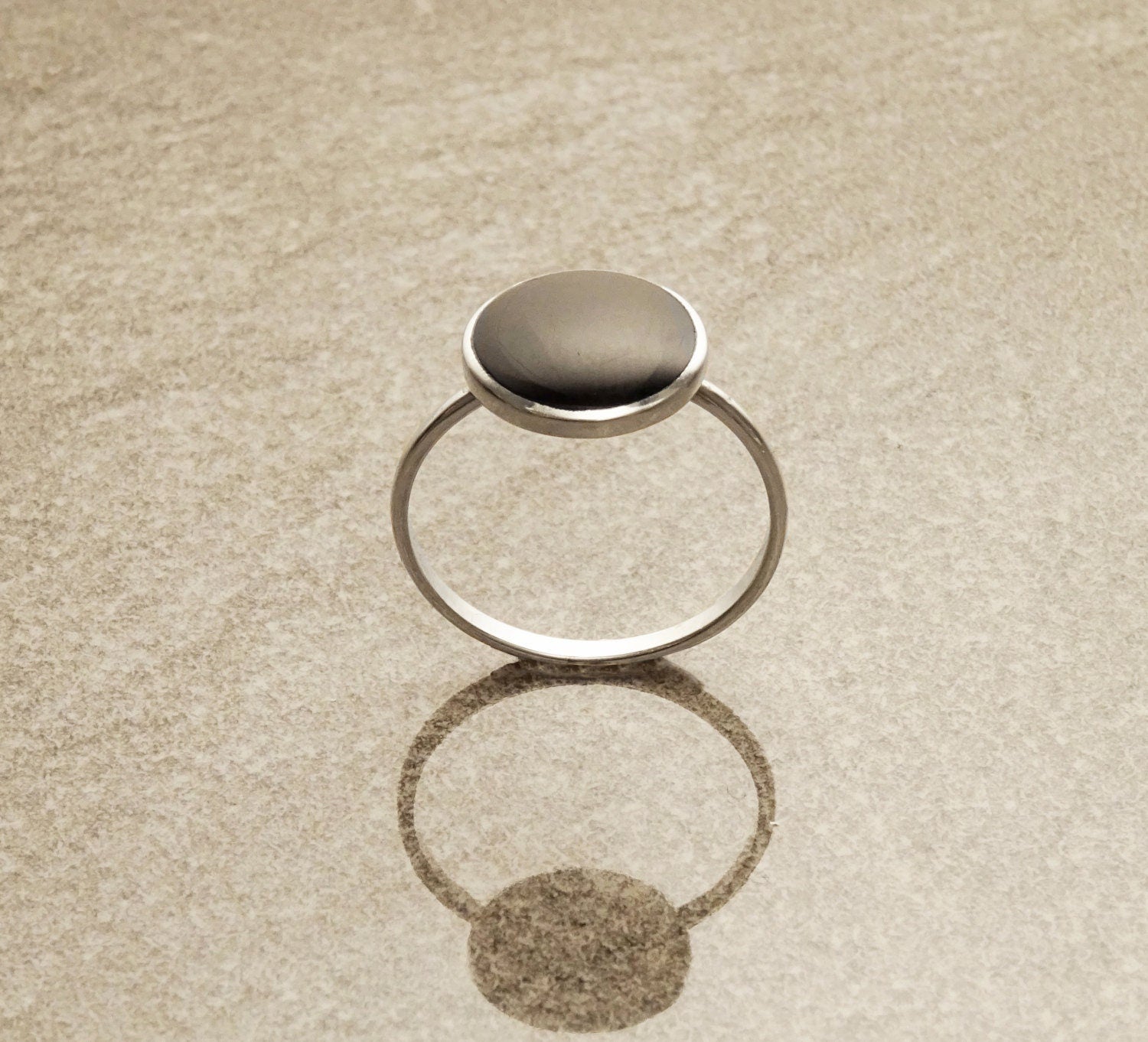 Black Round Ring, Sterling Silver Ring, Genuine Onyx Gemstone, Small Stone Ring, Affordable Ring, Stacking Ring, Dainty Ring
