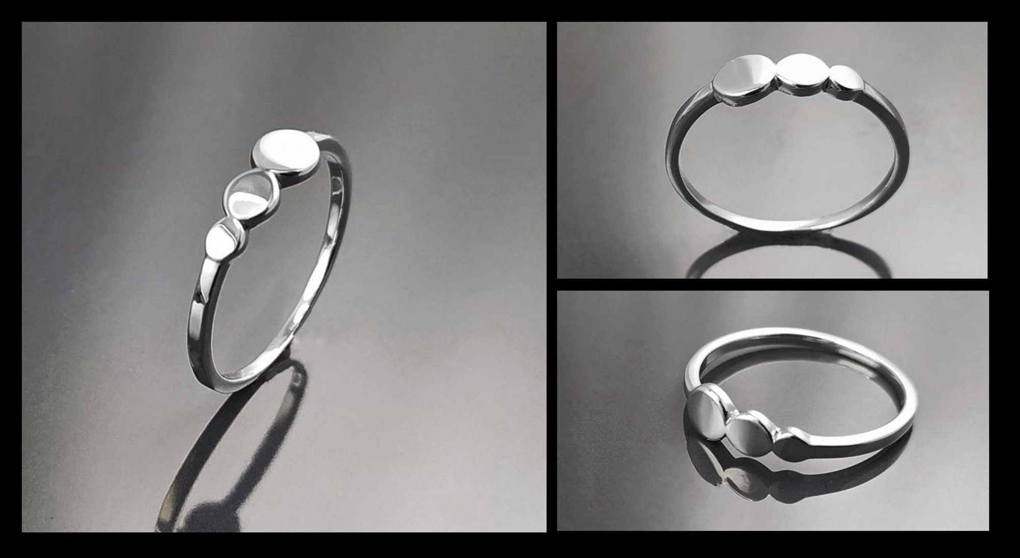 Round Ring, Sterling Silver, Discs Ring, Dainty Beaded Studded Band Ring, Geometric Rounds ring, Modern minimalist Jewelry, Gift