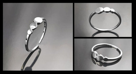 Round Ring, Sterling Silver, Discs Ring, Dainty Beaded Studded Band Ring, Geometric Rounds ring, Modern minimalist Jewelry, Gift