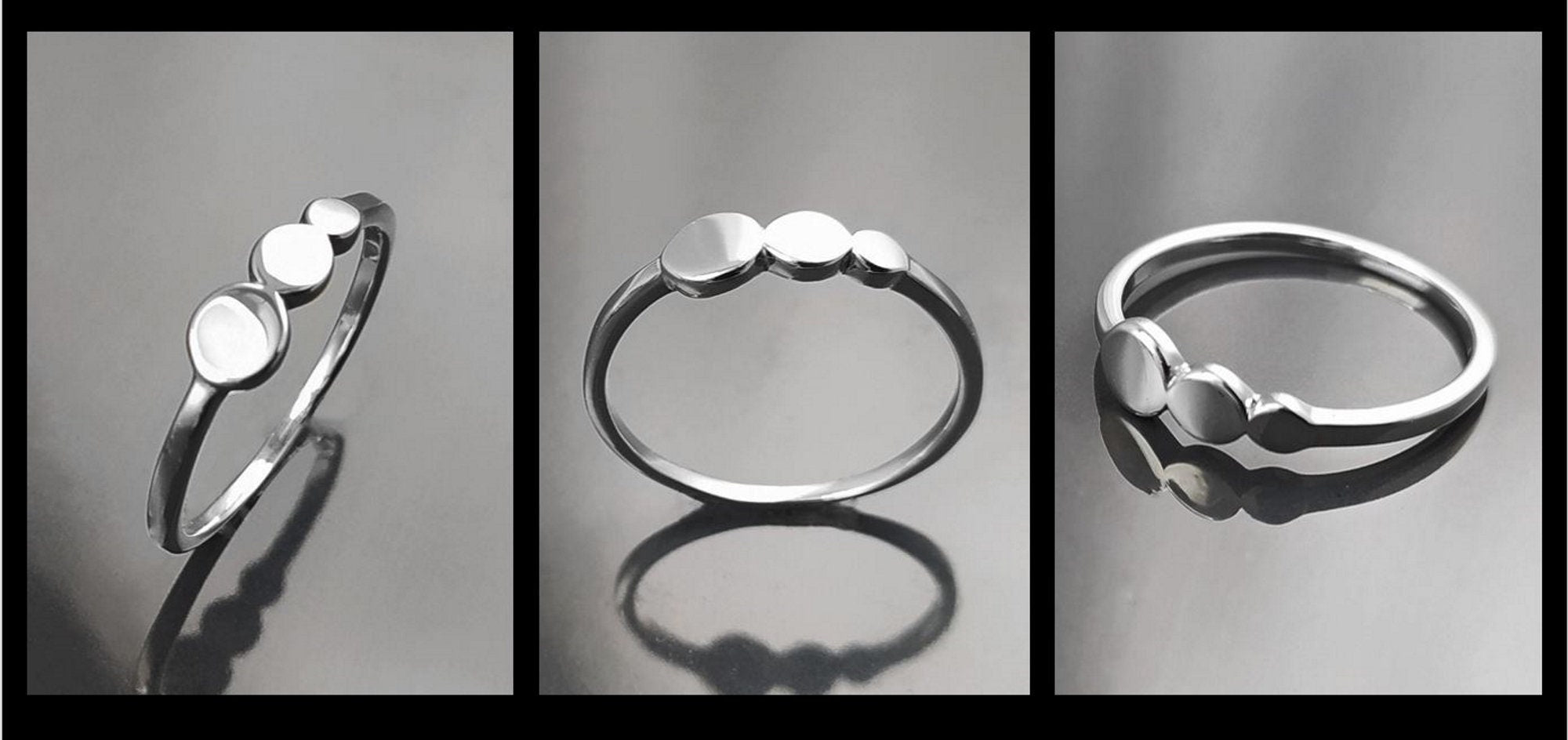 Round Ring, Sterling Silver, Discs Ring, Dainty Beaded Studded Band Ring, Geometric Rounds ring, Modern minimalist Jewelry, Gift
