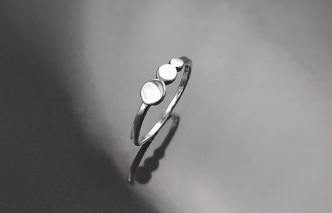 Round Ring, Sterling Silver, Discs Ring, Dainty Beaded Studded Band Ring, Geometric Rounds ring, Modern minimalist Jewelry, Gift