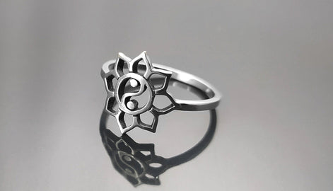 Lotus Yin Yang Ring, Sterling Silver, Spiritual Jewelry, Oriental Asian Zen Jewelry, Balance Yoga Ring, Mandala Spirit Ring