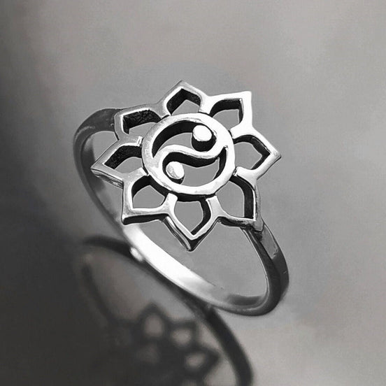Lotus Yin Yang Ring, Sterling Silver, Spiritual Jewelry, Oriental Asian Zen Jewelry, Balance Yoga Ring, Mandala Spirit Ring