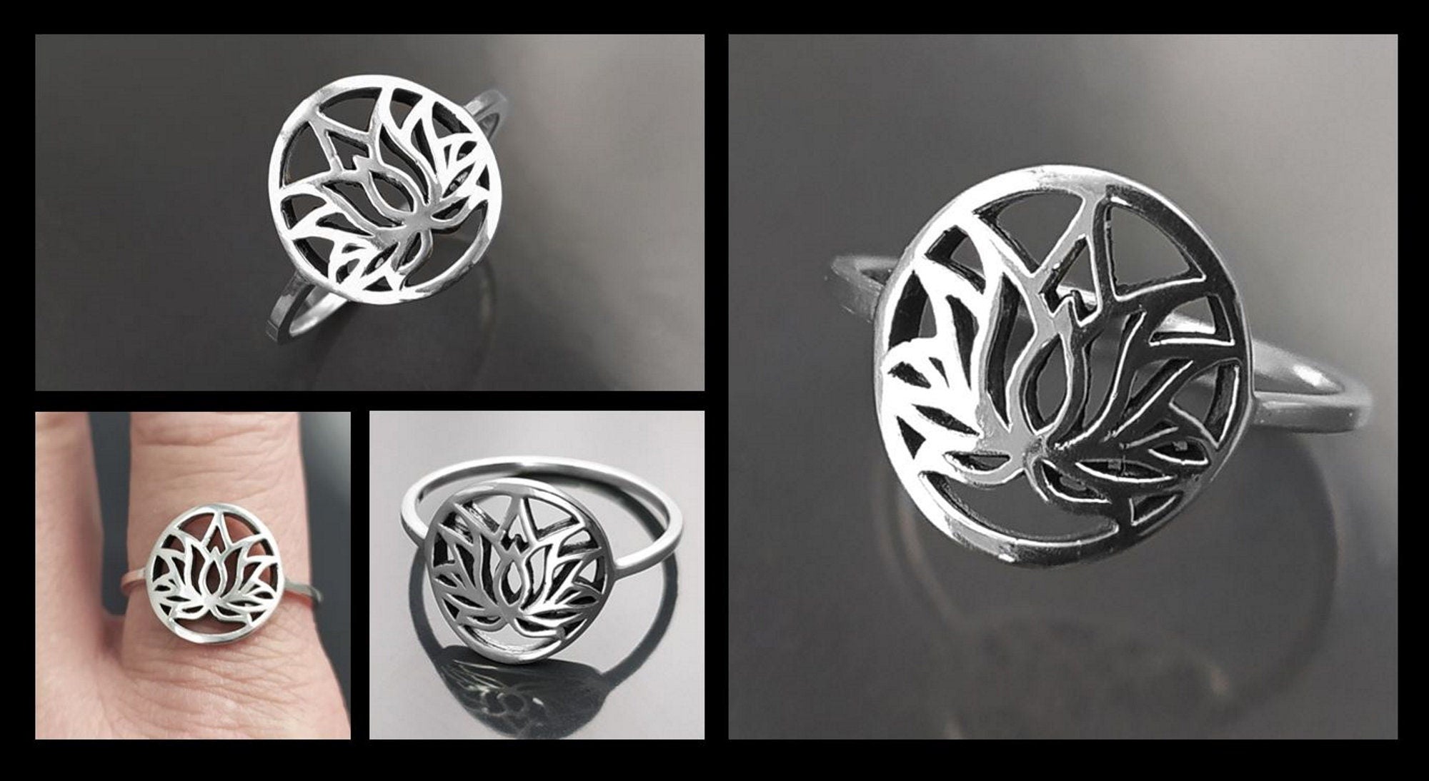 Bague Lotus, argent 925, bijou spirituel bouddhiste zen, bague yoga, bague mandala, bague chakra ouvert, cadeau esprit oriental asiatique