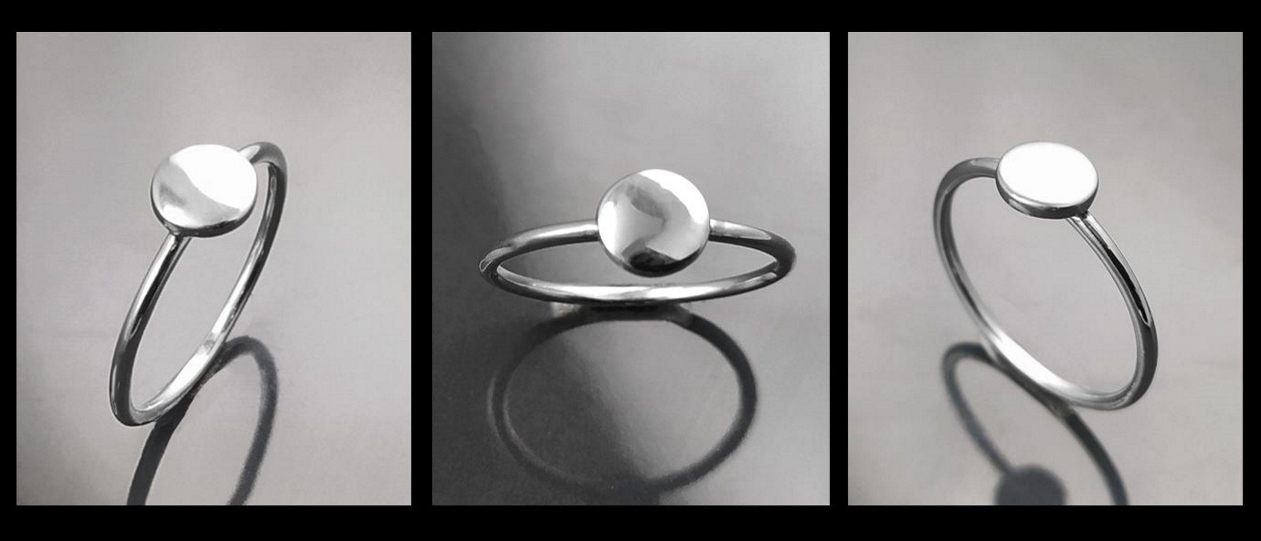 Round Ring, Sterling Silver, Lunar Band, Cosmic Disc Jewelry, Stellar Round Pad ring, Astronomical Disk Ring, Full Moon Spot Ring,