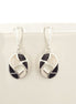 Black Oval Earrings, Sterling Silver, Black and White Bicolor Onyx Stone Mother of Pearl Shell, Modern Geometric Waves Checkered Jewelry