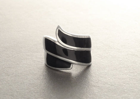 Infinity Ring 925 Silver Wide Black Onyx Wave Cuff Band Women's Jewelry