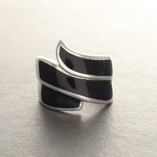 Infinity Ring 925 Silver Wide Black Onyx Wave Cuff Band Women's Jewelry