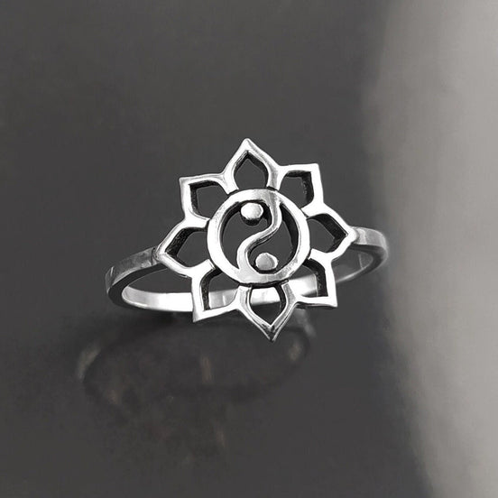 Lotus Yin Yang Ring, Sterling Silver, Spiritual Jewelry, Oriental Asian Zen Jewelry, Balance Yoga Ring, Mandala Spirit Ring