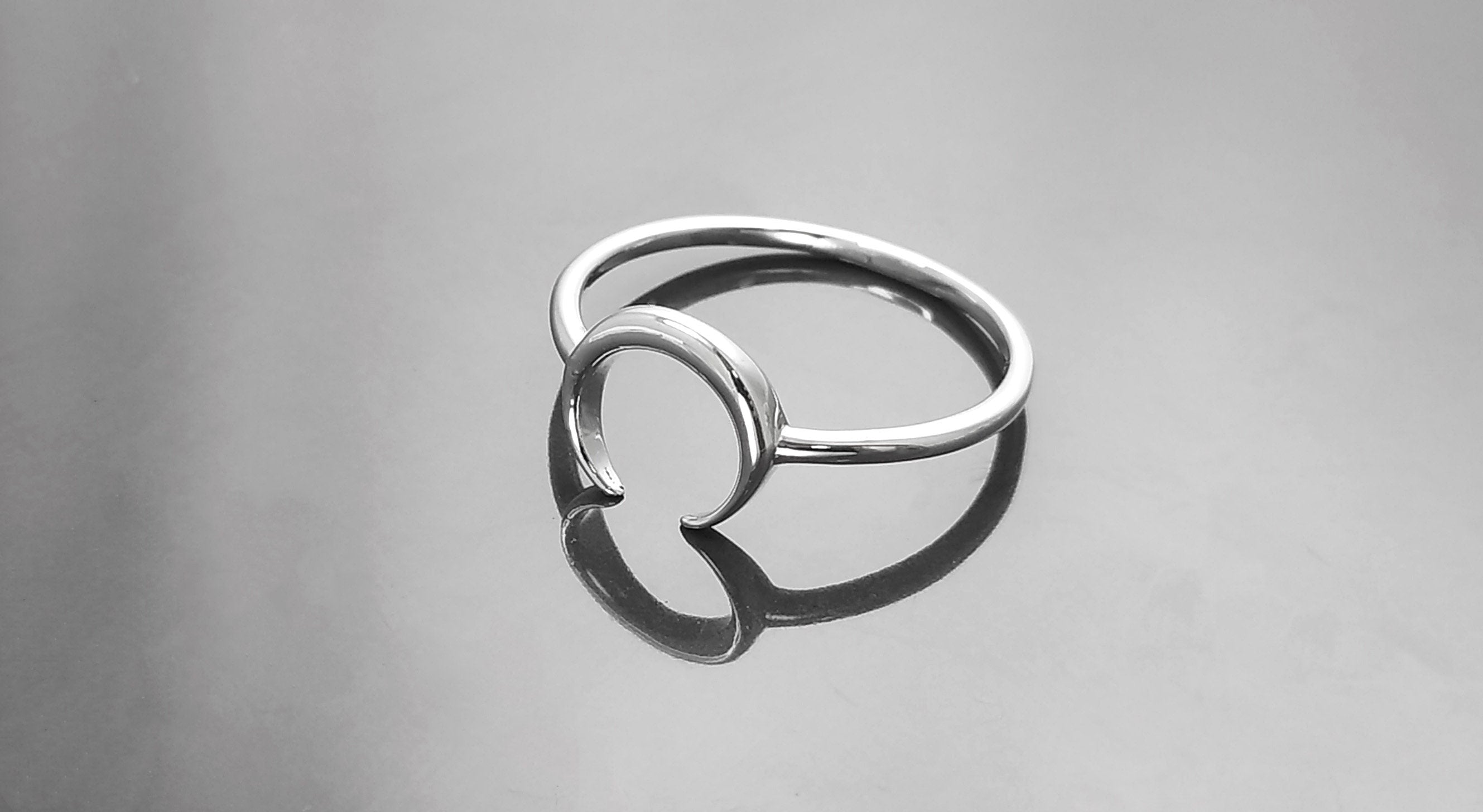 Crescent Moon Ring, Sterling Silver, Lunar Space Ring, Celestial Jewelry, Astronomy Moon Band, Cosmic Moon Universe Gift, Astrology gift