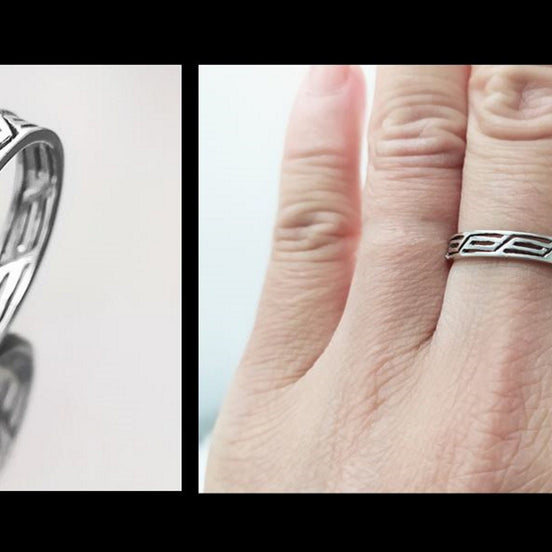 Openwork Band Ring, Sterling Silver, Unisex Modern Ring, Open Lace, Contemporary Greek Key Frieze, Women Men gift