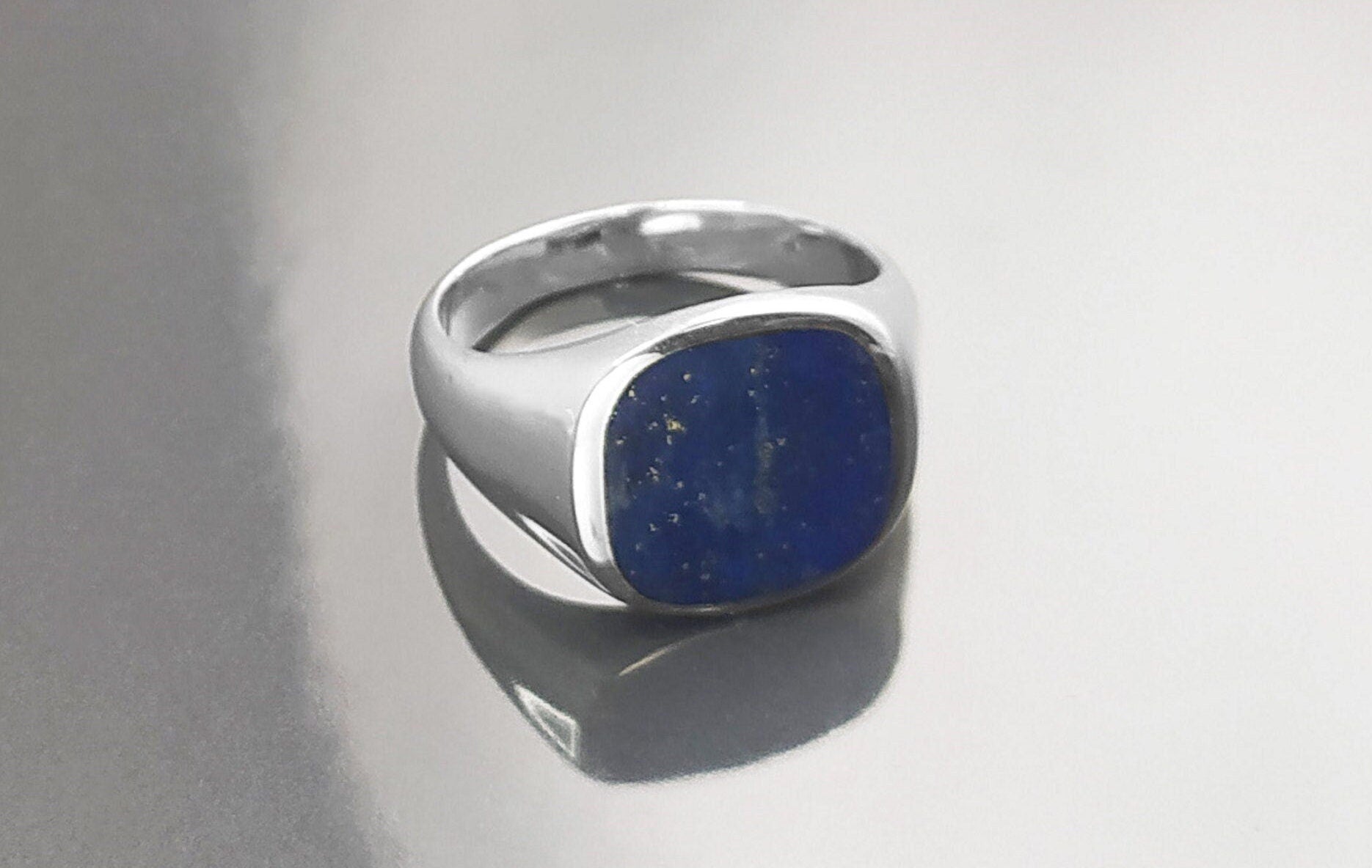 Lapis Lazuli Signet Ring • Sterling Silver Band • Minimalist Statement Jewelry • Modern Gift
