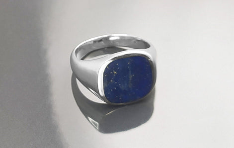 Lapis Lazuli Signet Ring • Sterling Silver Band • Minimalist Statement Jewelry • Modern Gift