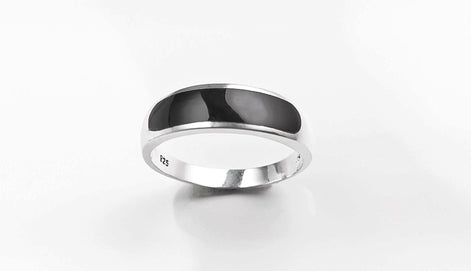 Sterling Silver Signet Ring, Black Onyx Flat Stone Band