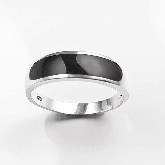Sterling Silver Signet Ring, Black Onyx Flat Stone Band