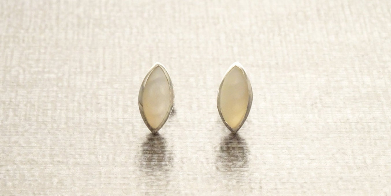 Oval Mother of Pearl Earrings and Pendant Set, Sterling Silver, White Shell Jewelry