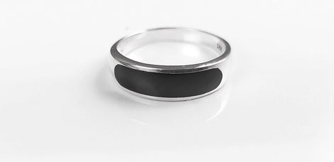 Sterling Silver Signet Ring, Black Onyx Flat Stone Band
