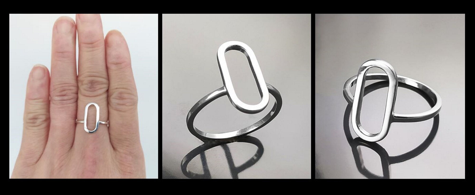 Modern Open Ring, Sterling Silver Ring, Ring Flat Hollow Oval, Small Everyday Ring, Modern Jewelry, Minimalist Ring, Asymmetric Wearing Ring