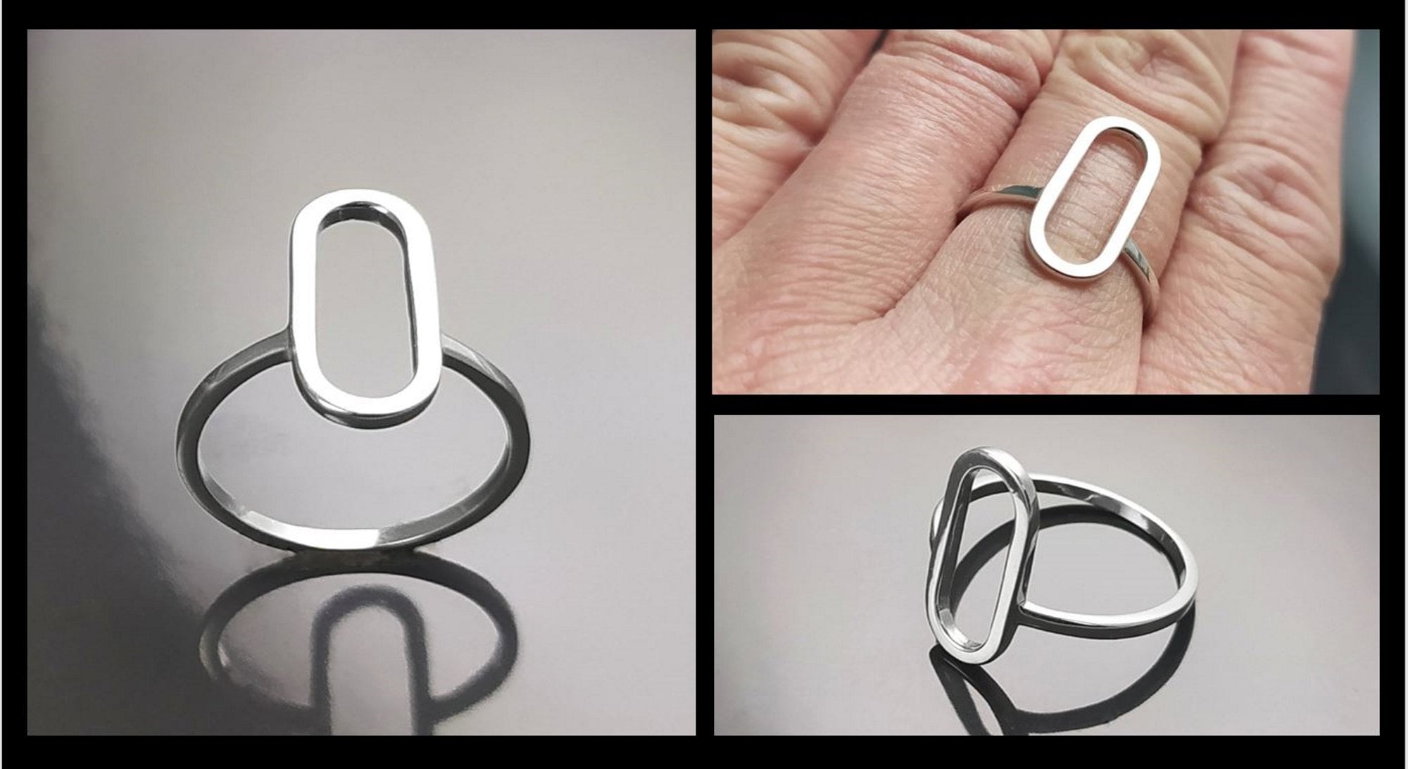 Modern Open Ring, Sterling Silver Ring, Ring Flat Hollow Oval, Small Everyday Ring, Modern Jewelry, Minimalist Ring, Asymmetric Wearing Ring
