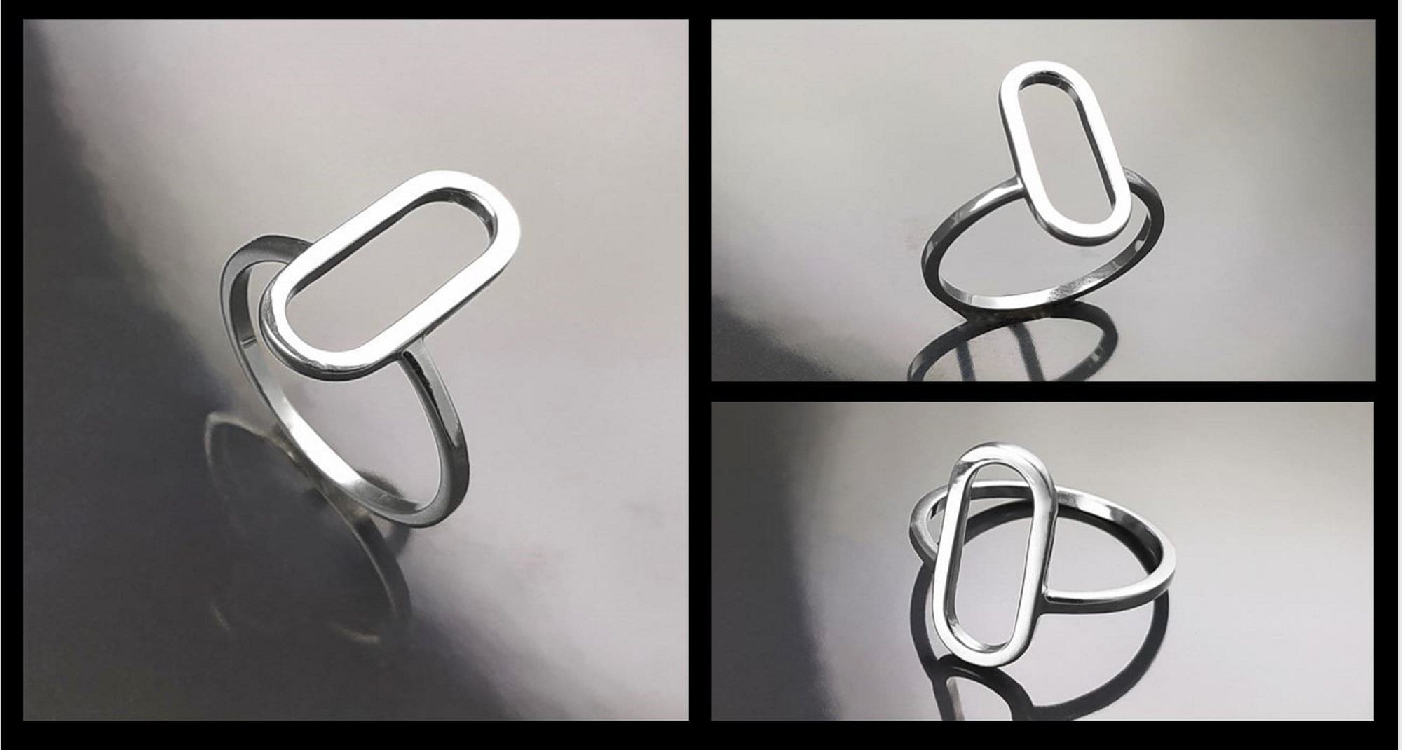 Modern Open Ring, Sterling Silver Ring, Ring Flat Hollow Oval, Small Everyday Ring, Modern Jewelry, Minimalist Ring, Asymmetric Wearing Ring